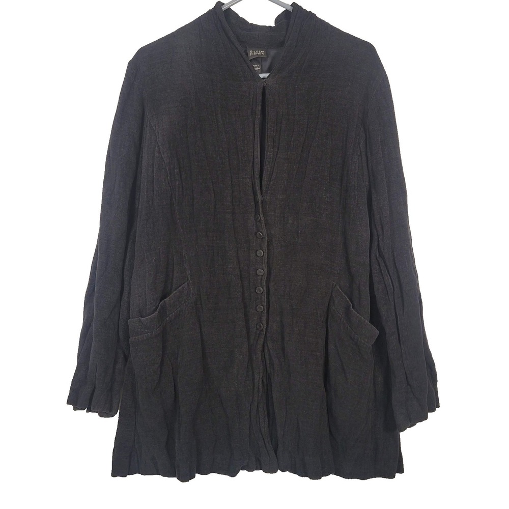 Eileen Fisher Jacket Womens XS Black tunic Long Button WhimsyGoth Fairy Core